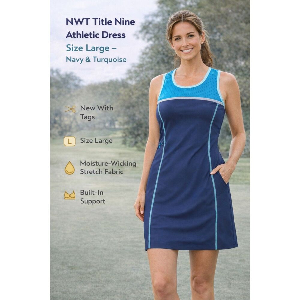 Title Nine Activewear Dress Women’s Size L Blue Sleeveless Athletic Tennis Golf